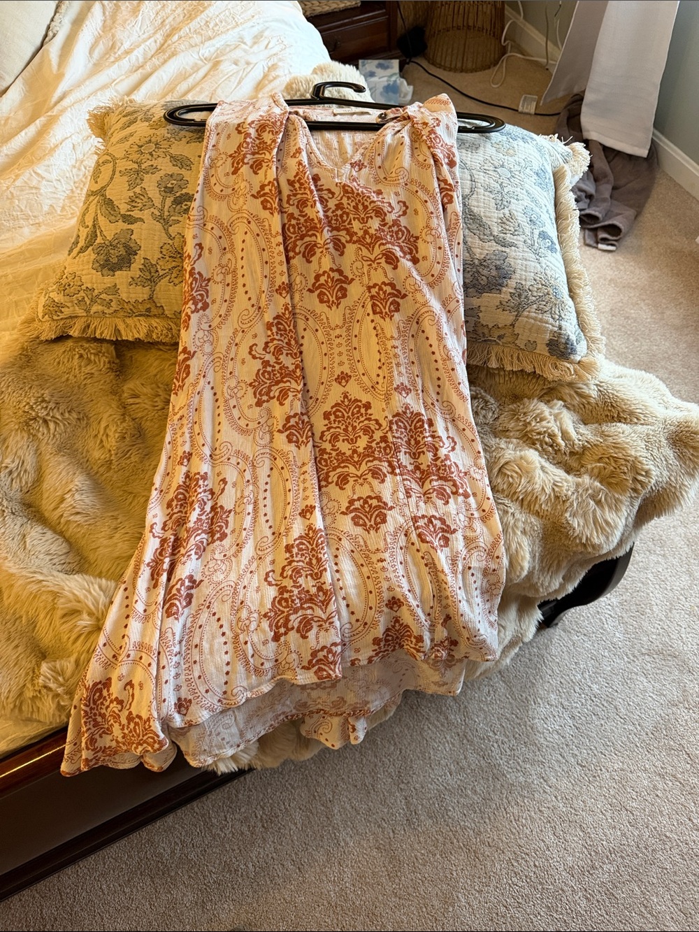 Flowy Paisley Print Women’s Sundress Cream and Rust